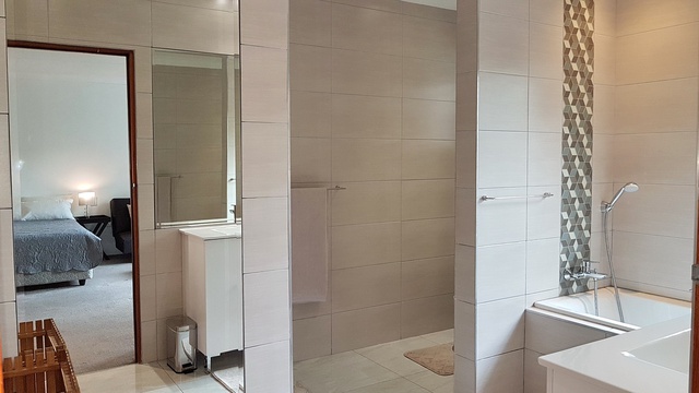 Bathroom with Shower, Basin and Toilet